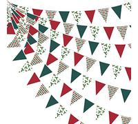 Decoración de fiesta de Navidad verde rojo, 10 m, color verde, a cuadros y bayas de acebo, banderín, guirnalda de tela para Navidad, cumpleaños, Navidad, Año Nuevo, festivales, decoraciones colgantes