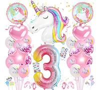 Decoración de Fiesta de Unicornio para 3 Años - Globos y Globo Gigante 3D para Cumpleaños de Niñas