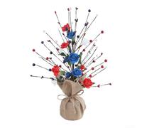 Decoración de fiesta del Día de la Independencia, flores artificiales con purpurina, tallos de bayas rojas, blancas, azules, 42 cm de altura (C)