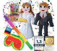 Decoración de fiesta piñata para rellenar de chuches en celebraciones de cumpleaños infantiles, bodas y fiestas (Pareja de novios + bastón y máscara de ojos)