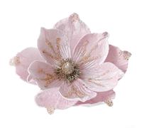 Decoración de flores de Navidad de magnolia artificial con textura de tela flocada y estilo de luz lujoso para una elegante exhibición de temporada en el hogar (rosa)