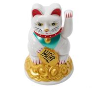 Decoración de gato chino dorado agitando Maneki Neko que trae alegría y felicidad a los espacios (4.5 pulgadas blanco)
