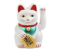 Decoración de gato de la suerte agitando dorado brillante para el lanzamiento de un nuevo negocio con brazo oscilante y símbolo de riqueza, ideal para exhibición de coche o escritorio (blanco)