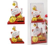 Decoración de gato impulsado por energía solar para salpicadero de automóvil con movimiento para atracción de riqueza, decoración interior estilo bonsái (grande)