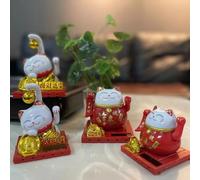 Decoración de gato impulsado por energía solar para salpicadero de automóvil con movimiento para atracción de riqueza, decoración interior estilo bonsái (pequeño)