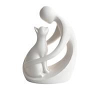 Decoración de gato para el hogar, bonito adorno conmemorativo de mascotas, escultura humana y gato para estante, para sala de estar, dormitorio, estudio, guardería, mesita de noche, estantería
