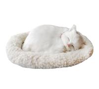 Decoración de gato que respira, juguete para dormir con alfombrilla blanca, funciona con pilas, adorno de piel artificial para fotos, accesorios para niños, amantes de las mascotas, cumpleaños G