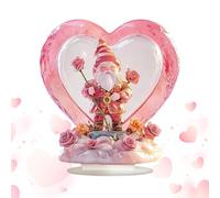 Decoración de gnomo en forma de corazón, letrero acrílico 2D impermeable en forma de corazón rosa, diseño de flores, decoración de escritorio para el hogar para escritorios, mesitas de noche