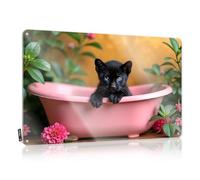 Decoración de habitación Indie Estética cobertizo divertido letrero de pared - Un gatito negro en una bañera rosa rodeado de flores esenciales rústico para colgar en la pared (20 x 30 cm)