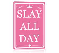 Decoración de habitación para adolescentes, letrero "Slay All Day", cosas preppy, carteles divertidos, letreros rosas, decoración coqueta, decoración de pared para dormitorio de niña, letreros de meta