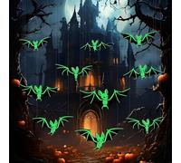 Decoración de Halloween, 10 Piezas de Decoración de Murciélagos de Halloween con 2 Bobinas de Hilo de Pescar y 12 Etiquetas Adhesivas Decoración para Fiestas Decoración de Ventanas