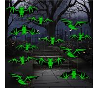 Decoración de Halloween, 12PCS Decoración Luminosa de Murciélago, Murciélagos de Plástico para Halloween, Murciélago Aterrador Decoraciones Colgantes, para Fiestas Patio Césped Porche Jardín