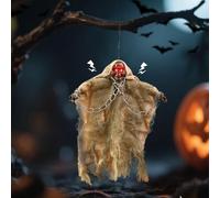 Decoración de Halloween con fantasmas colgantes, fantasmas de cadena con luz LED, cadena colgante, calavera con ojos intermitentes, voces de terror, luminosas para Helloween, decoración exterior e