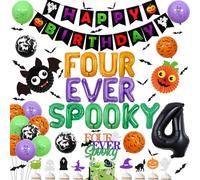 Decoración de Halloween de 4º cumpleaños, decoración de pastel de globos de aluminio espeluznantes, pancarta de feliz cumpleaños, globos naranjas, número 4, globo de aluminio, calcomanía de pared para