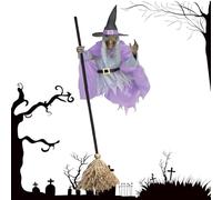 Decoración De Halloween De Bruja Voladora, Bruja De Miedo Volante | Decoración De Hechicera Volante Con Escoba,Accesorios De Hogar Encantado De Aspecto Realista Para Casa Embrujada, Casa, Fiesta D