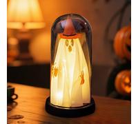 Decoración de Halloween en campana de cristal con luz LED y araña, fantasmas luminosos, decoración de Halloween, luz nocturna, fantasmas, decoración interior, funciona con pilas para mesa de