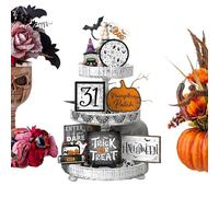 Decoración de Halloween en Madera | Señales Terroríficas De Madera Con Murciélagos Y Calabazas Para Habitación - Decoración para Bandejas Escalonadas de Hogar para Salón, Dormitorio, Estanterías y Mes
