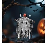Decoración de Halloween, fantasmas colgantes, fantasmas de cadena con luz LED, cadena colgante con ojos intermitentes, voces de terror, luminosas para decoración de interior y exterior (C)