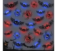 Decoración de Halloween Luces, 24 Piezas LED Murciélagos, Luminosos 3D Murcielagos Araña Halloween PVC Pegatinas, Luces de Murciélago Decoración Jardín Puertas,Ventanas, Fiestas