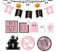 Decoración de Halloween para estante de bandejas, 13 piezas, decoración de Halloween para interiores, centros de madera fantasmas espeluznantes para cocina, sala de estar, dormitorio, cuarto de baño