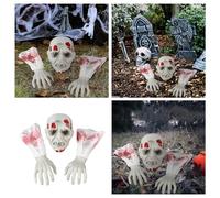 Decoración de Halloween para jardín, Halloween, simulación de pilas, decoración de pilotes de jardín, inserto de cabeza de anciano, patio para intervenir en las tres piezas (blanco, A)
