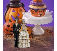 Decoración de Halloween para ventana del Día de los Muertos DOD esqueleto dama novia y caballero novio pareja en traje de boda negro conjunto como estatuas de divas de moda osario macabro (negro, 7.5