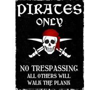 Decoración de Halloween pirata al aire libre Halloween barco pirata decoración de patio Piratas Only No Trespassing All Others Will Walk The Plank Placa de aluminio 30 x 40 cm