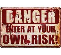 Decoración De Halloween: Terror para Fiestas. Entra Bajo Tu Propia Responsabilidad. Letrero De Lata Vintage Letreros De Estaño Placa Metálica para Taller Salón Hogar 20X30Cm