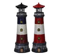 Decoración de jardín de faro, adorno de faro de madera, estatua LED de resina de faro de carga solar, figuras de patio, luces resistentes a la intemperie, escultura de iluminación creativa para