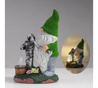 Decoración de jardín de luz solar con figura de gnomo de resina, alimentada por energía solar para exteriores, adorno de elfo, decoración colorida de patio, impermeable, estatua de jardín que crea un