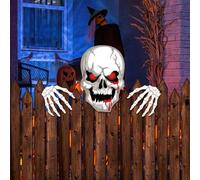 Decoración de jardín de Víspera de Todos los Santos, Señales para Patio Esqueleto Eñales para Jardín Halloween Peeker Valla decoración Valla Topper Adornos para Césped Patio Suministros Festivos
