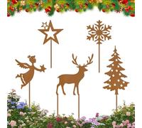 Decoración de Jardín Oxidado,5 Piezas Decoración de Metal Oxidado,Oxidado para Jardín,Oxidado Señales de Jardín,Letreros de Césped de Metal,para Fiesta Adviento