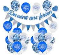 Decoración de jubilación para hombre, pancarta de globos - 26 piezas de decoración de jubilación azul con nos extrañarás corona, globos, retiro, globos de confeti para fiesta de despedida y fiesta de