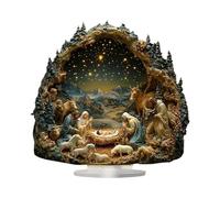 Decoración de la Escena 2D de la Natividad, con Base, 20 cm, Adorno de Navidad Religiosa, Signo Festivo Cristiano, Capas visuales ricas, para Escritorio, Estante, repisa, Mesa, alféizar