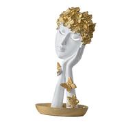 Decoración de la estatua del pensador: escultura de cara abstracta, figura de cabello rubio | Trabajo de arte de personaje de resina creativa, adorno de expresión femenina moderna, elegante modelo de