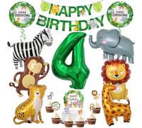 Decoración de la Selva 4 Cumpleaños, 4 Años Decoración de Cumpleaños de Niños, Animales Safari Globo 4, 17 piezas de Decoración de Fiesta Cumpleaños Salvaje, Animales Globo para Cumpleaños Niños