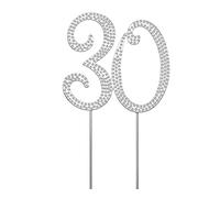 Decoración de la torta de plata número 30, diamantes de imitación con purpurina, magdalena soporte palillos de dientes, figuras de azúcar para la boda del 30 aniversario la fiesta de cumpleaños