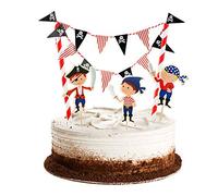 Decoración de la torta pirata niño de cumpleaños, banderín cadena guirnalda decoración de la magdalena tapón de la torta palillo de dientes para 1.2.3.4.5. Años bebé niños decoración de fiesta