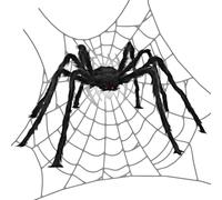 Decoración de la web de la araña gigante de Halloween - 35-59 pulgadas espeluznantes arañas negras de felpa con ojos rojos | Proporro de araña de Halloween de patio al aire libre | Decoración web de m