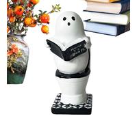 Decoración De Lectura De Inodoros Góticos - Escultura Figura Fantasma, Lindo Aterrador | Acento Mesa de Halloween Festivo, Estatua de Resina Fantasía con Diseño Detallado para