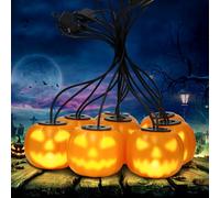 Decoración de Linterna de Calabaza de Halloween, Cadena de Luces de Halloween con 8 Linternas de Calabaza, Luces de Calabaza Animatrónicas, Lámpara de Proyección Parlante de Halloweens