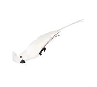 Decoración de loro artificial con detalles de plumas reales para decoración de jardín interior y exterior, cuerpo de espuma con clip de alambre y patas para una visualización segura (corona blanca y