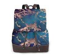 Decoración de lujo en mármol morado oscuro y verde azulado con dorado,Mochila para mujer, impermeable, ligera, de piel sintética, moderna, para viajes.