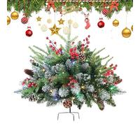 Decoración de macetas navideñas, relleno de macetas con luces navideñas con 60 LED, relleno artificial preiluminado para árbol de Navidad, 8 modos de iluminación y función de temporización, decoración