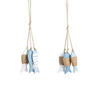 decoración de madera con diseño de peces, 6 piezas, adorno estilo mediterráneo, con cordel, para bautizo, comunión, baño