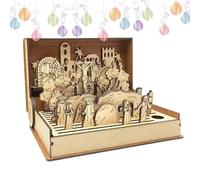 Decoración De Madera Con Escena De Pascua, Libro De Madera De 380 G Y Manualidades Para Niños De Resurrección De Semana Santa, Suministros Para Contar Cuentos De Recuerdos Navideños De 21 Cm | Decorac