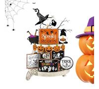 Decoración de madera de Halloween, letrero de madera con diseño de calabaza y fantasma, decoración de bandeja escalonada para el hogar, sala de estar, armario, estante de estudio, dormitorio, mesas