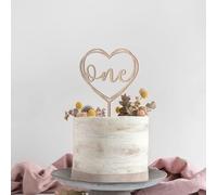 Decoración de madera para tarta de primer cumpleaños con forma de corazón dorado para decoración de fiesta de cumpleaños de un niño, doble cara, aniversario, bebé (corazón)