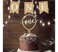 Decoración de madera para tarta de primer cumpleaños con pancarta y suministros de fiesta de baby shower (estilo globo)