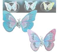 Decoración de mariposa con fragancia bordada, exquisita decoración de salida de aire de consola de coche, adorno de mariposa multicolor que agita las alas (Salida de aire, Azul+Ross)